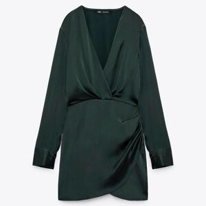 Zara Green Satin Wrap Dress Size M